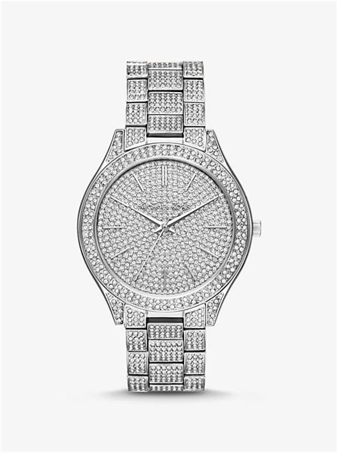 michael kors slim runway pavé silver-tone watch|Michael Kors slim runway.